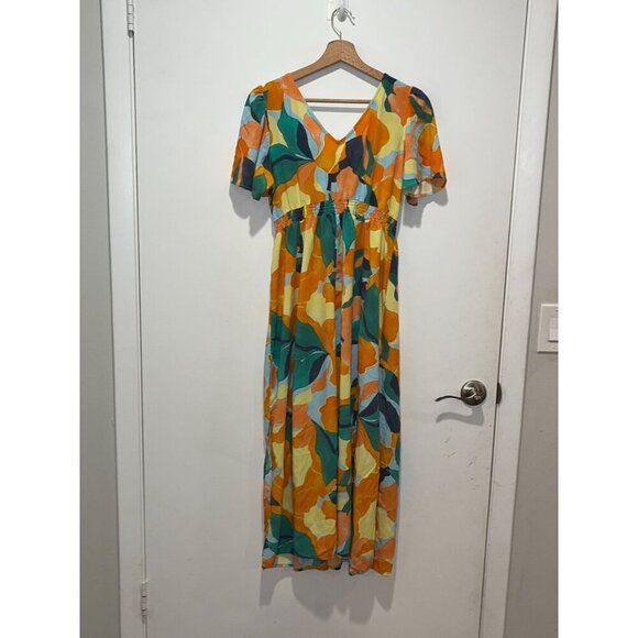 Abel The Label Romantic summer Floral V-Neck Side Slits Maxi Dress Women's Size - Picture 5 of 9